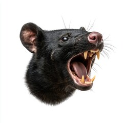 Obraz premium A black animal with a mouth wide open and teeth showing