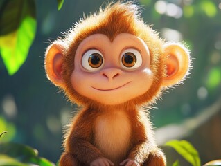 Cute young monkey smiling in a vibrant jungle setting during daylight