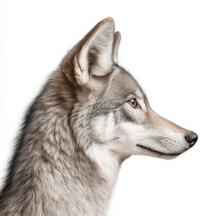 Fototapeta premium A wolf with a brown and gray coat and a white background