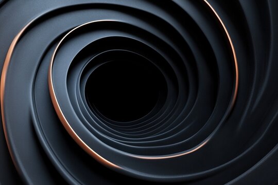 A spiraling staircase descends into a fading darkness, creating a sense of depth and infinity. Its smooth curves and gradual descent evoke mystery and curiosity about its destination