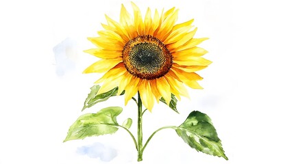 Obraz premium A beautiful sunflower rendered in watercolor stands tall and bright