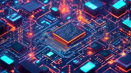 Obraz premium Illustration a circuit board or motherboard with futuristic tech and communication design elements