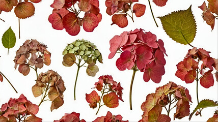 Fototapeta premium Pressed and dried dry flower hydrangea Isolated white background,