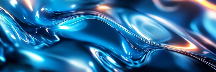 Abstract Fluid Art Wallpaper Background With Wavy Blue And Gold Graphic Lines, Metallic Ink.