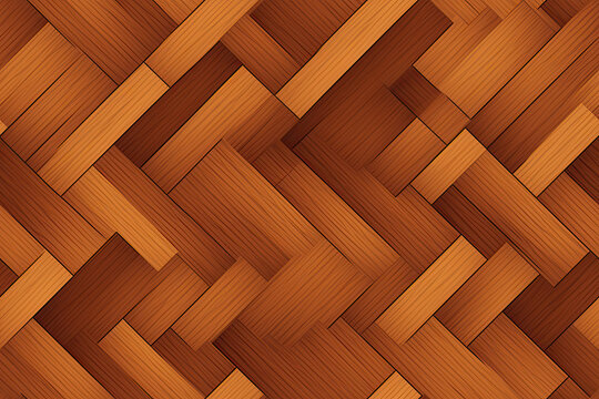 Seamless brown wood parquet texture, geometric woven pattern background