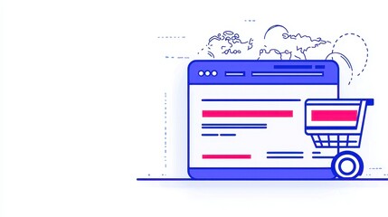 E-commerce Growth with Digital Payments, showcasing cross-border expansion, featuring clean lines, ample copy-space, and a minimalist vector style for clear communication.