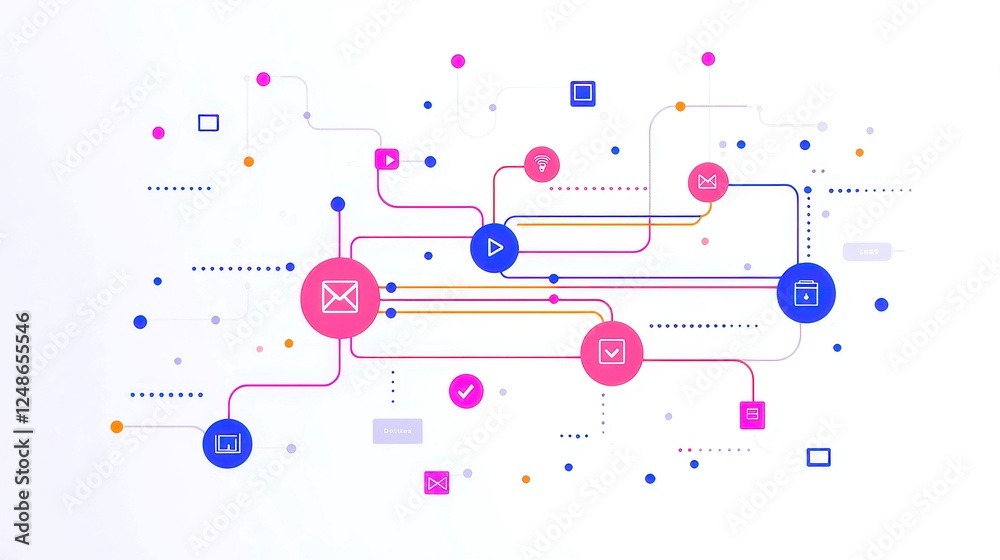Poster digital business ecosystems, thriving in hyper-connected environments, featuring simple line art des