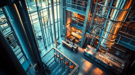 Obraz premium Futuristic interior with vibrant blue and orange lighting