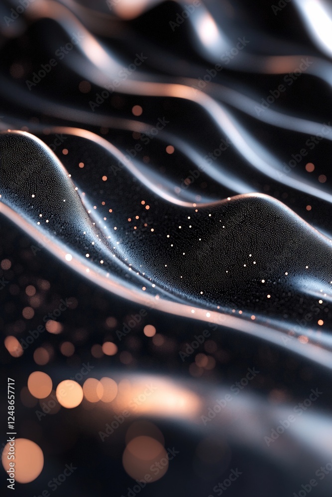 Poster glowing, pulsating sound waves float in an endless black space, visualizing deep bass frequencies an