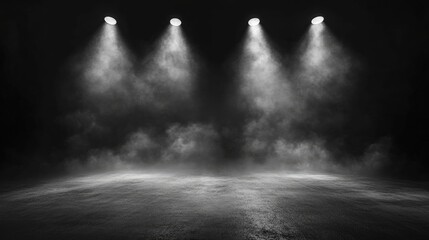 Dramatic Black Background with Spotlight on Concrete Floor for Creative Photography and Design Projects