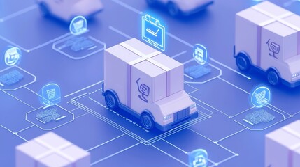 Smart Supply Chain Management, innovative design showcasing AI integration and big data analytics, simplistic vector style, clean lines, ample copy-space for clear communication
