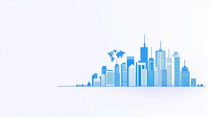 Fototapeta premium Smart Workplace Innovations, streamlined designs showcasing global team productivity, inclusive of ample copy-space, featuring simple vector illustrations and clean line art