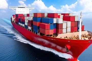 A large ship is filled with containers of various colors