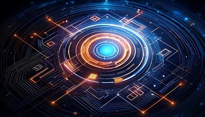 Obraz premium Circular electronic design shows glowing connections, components creating a high-tech, abstract illustration on black