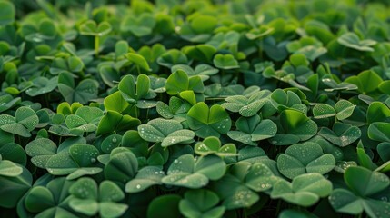 Serene Dew-Kissed Clover Field Awakening To Sunshine