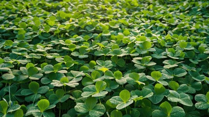 Dew-Kissed Clover Leaves In Morning Light