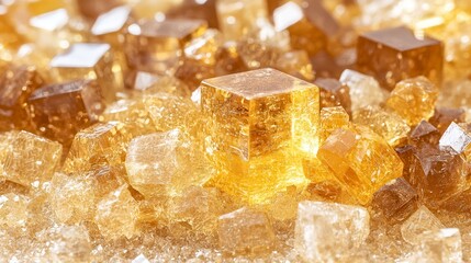 Golden and Amber Crystals Close Up Sparkling Gemstones Texture