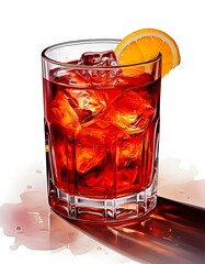 Crimson Negroni, vibrant against white, whispers tales of Italy's bittersweet allure.