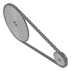 Chain drive. Roller Chain and Sprocket. Transparent background. 3D rendering