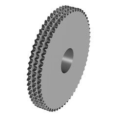 Triplex Sprocket. 60 Teeth. Roller Chain Sprocket. Transparent background. 3D rendering