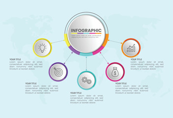 Circular Connection Steps Infographic Template with 5 Element