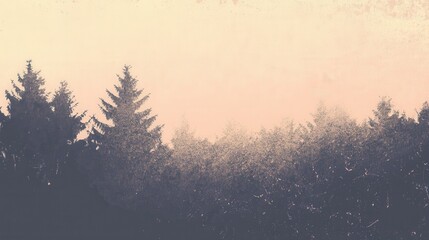 Naklejka premium Vintage Forest Silhouette: Misty Mountain Scenery