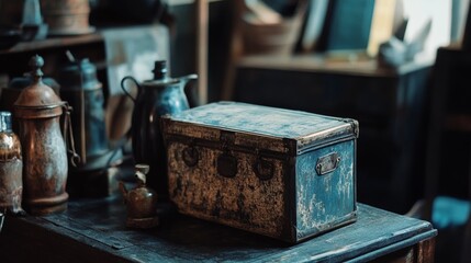 Vintage treasure chest with antique items