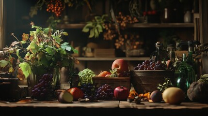Colorful display of fresh vegetables and herbs