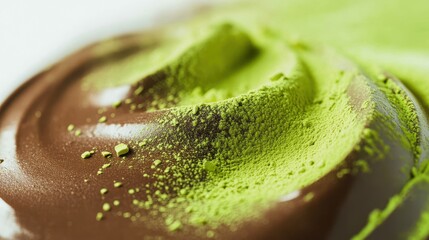 Dubai Chocolate Kunafa Pistachio on white background,Dubai Chocolate bar with green kadayif and pistachio spread,popular and viral chocolate 2024,space for text.