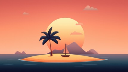Obraz premium Travel adventure tropical island beach sunset scene digital art serene environment scenic viewpoint