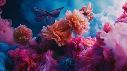 Obraz premium Vibrant floral explosion with butterfly