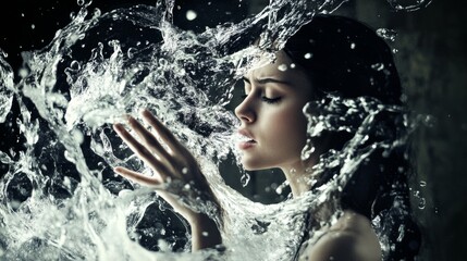 Obraz premium Woman in motion with dynamic water splash