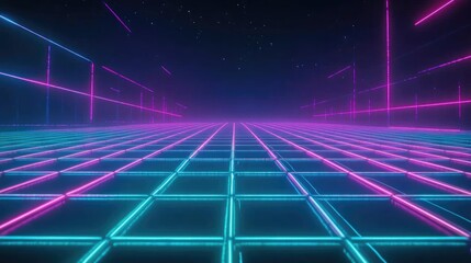 Dynamic Dark Background with Blue and Purple Neon Lines, Crafting an Abstract Grid Effect for Energetic Video and Animation Projects - Ideal for Product Display