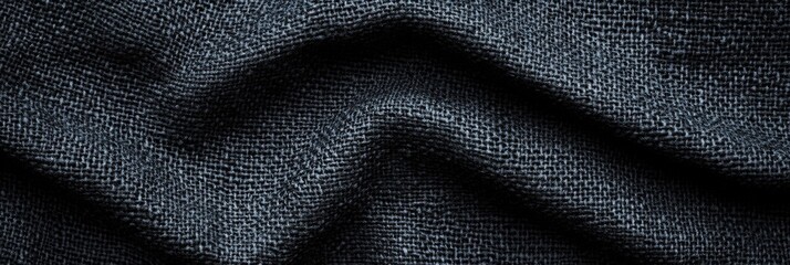 Fototapeta premium Close-up view of textured black fabric against a wilderness background showcasing intricate weave patterns and natural elements for design projects