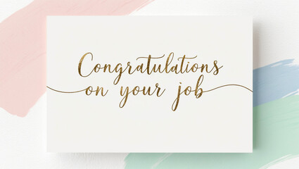 new job congratulations card featuring soft, pastel hues of pale pink, baby blue, and mint green, set against a clean white background, with a subtle texture resembling gentle watercolor brushstroke