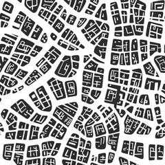 Fototapeta premium Abstract Black Ink Doodle City Map Pattern on White Background for Creative Design and Artistic Inspiration