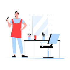 Male Barber In Barbershop In Flat Vector Illustration Symbolizing Haircut Services, Professional Grooming, And Haircare, Isolated On White Background