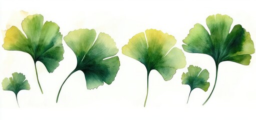 Ginkgo Leaf Watercolor Illustration Delicate Botanical Artwork of Ginkgo Biloba Plant