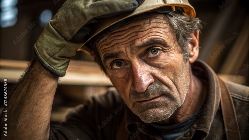 Aufkleber a closeup features a weathered face etched with lines eyes sparkling with determination as the carpe