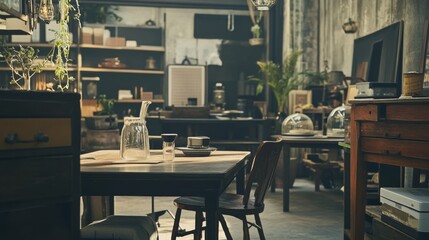 Vintage office with wooden furniture and warm ambiance
