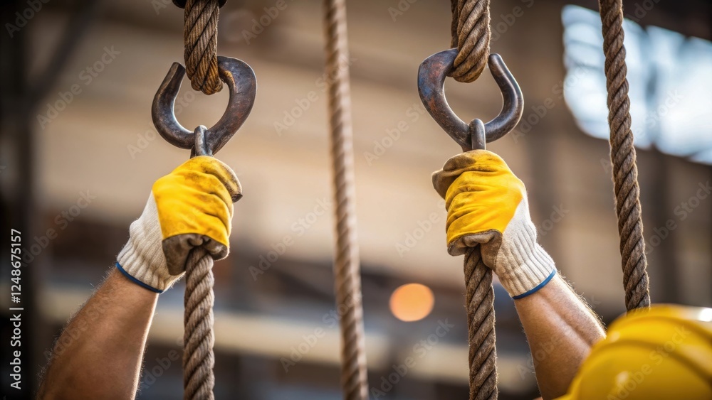 Aufkleber a closeup image of the workers hands calloused and strong deftly maneuvering tools while suspended i