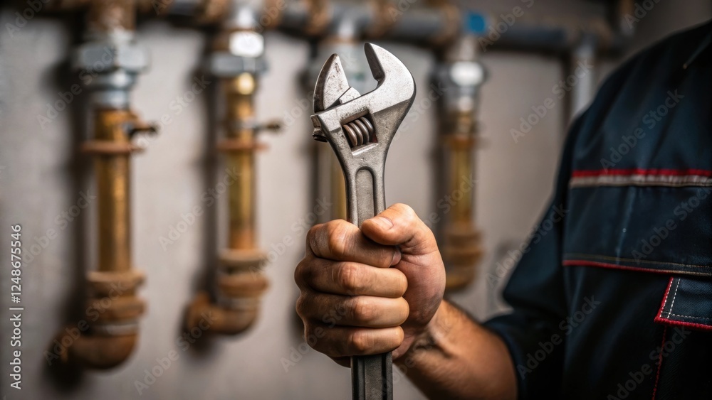 Poster a closeup of a plumbers calloused fingers gripping a wrench emphasizing the tools metallic surface t