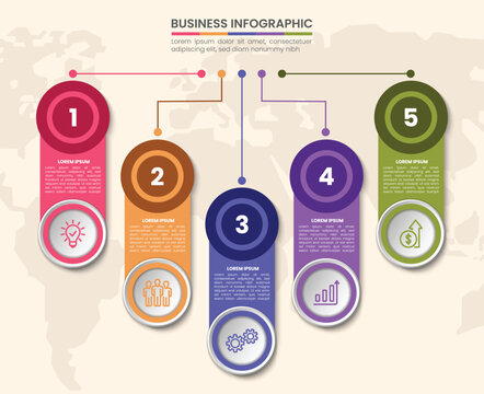 5 list of circular layout diagram with icons, infographic element template