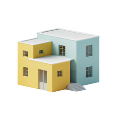 Modern Minimalist House Design Yellow Blue Exterior 3d home roof model doors    