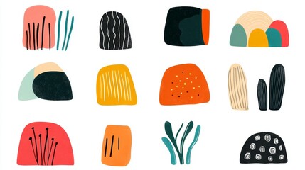 Colorful abstract shapes in a modern design inspired by nature and landscapes for creative expression