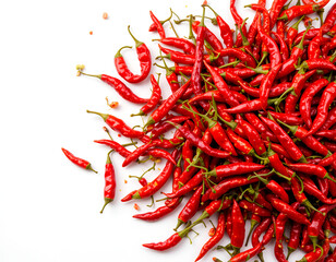 Fototapeta premium heap of hot chili peppers Isolated on white background, food design 