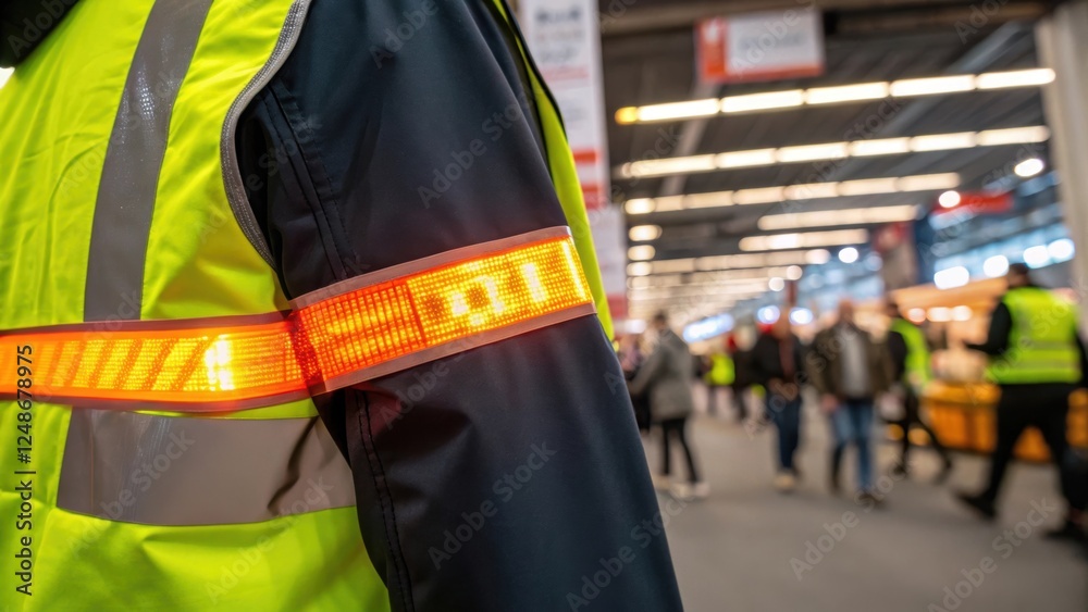 Aufkleber A closeup shot of a reflective strip on the highvis jacket capturing the interplay of light and color while emphasizing the workers commitment to safety in a bustling environment.