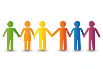 Colorful Illustration of Diverse People Holding Hands in Unity