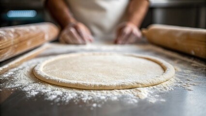 A closeup shot of flour collecting on the edges of the dough as the baker applies a light even dusting emphasizing the process of preparing for shaping and baking.