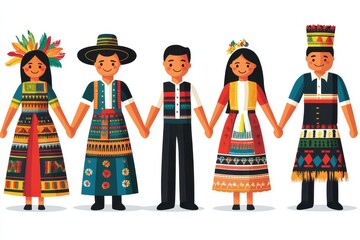 Obraz premium Diverse Group in Traditional Attire Holding Hands in Unity